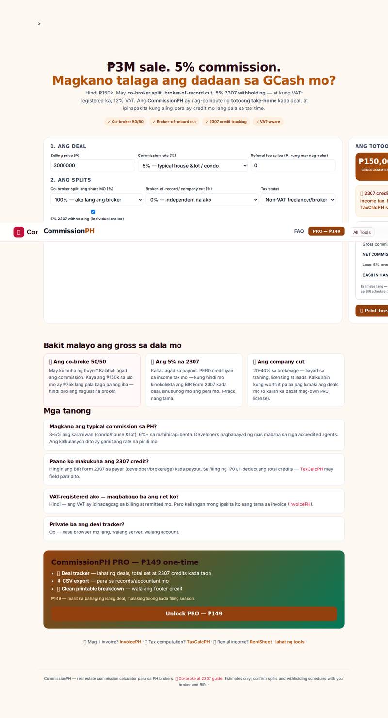 COMMISSIONPH app interface — the real working tool