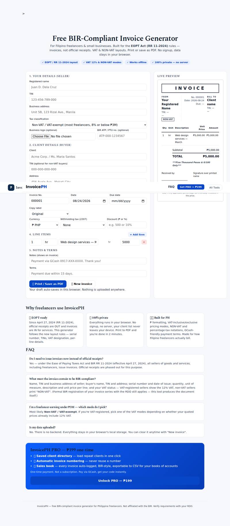 INVOICEPH app interface — the real working tool
