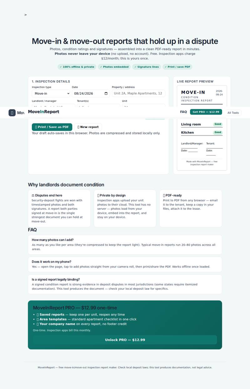 Moveinreport app interface — the real working tool