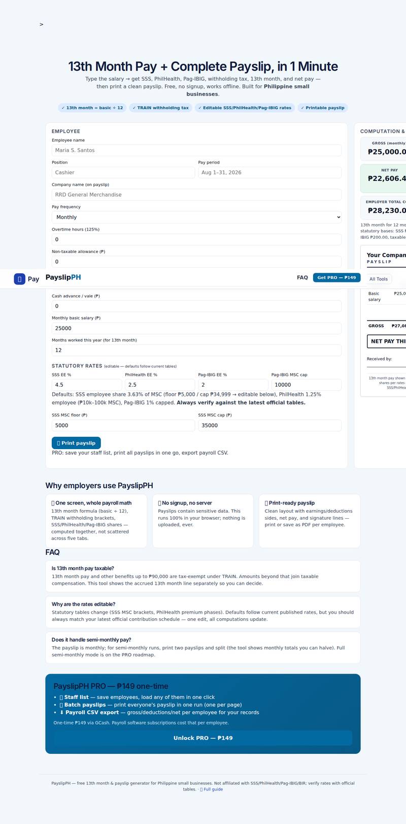 PAYSLIPPH app interface — the real working tool