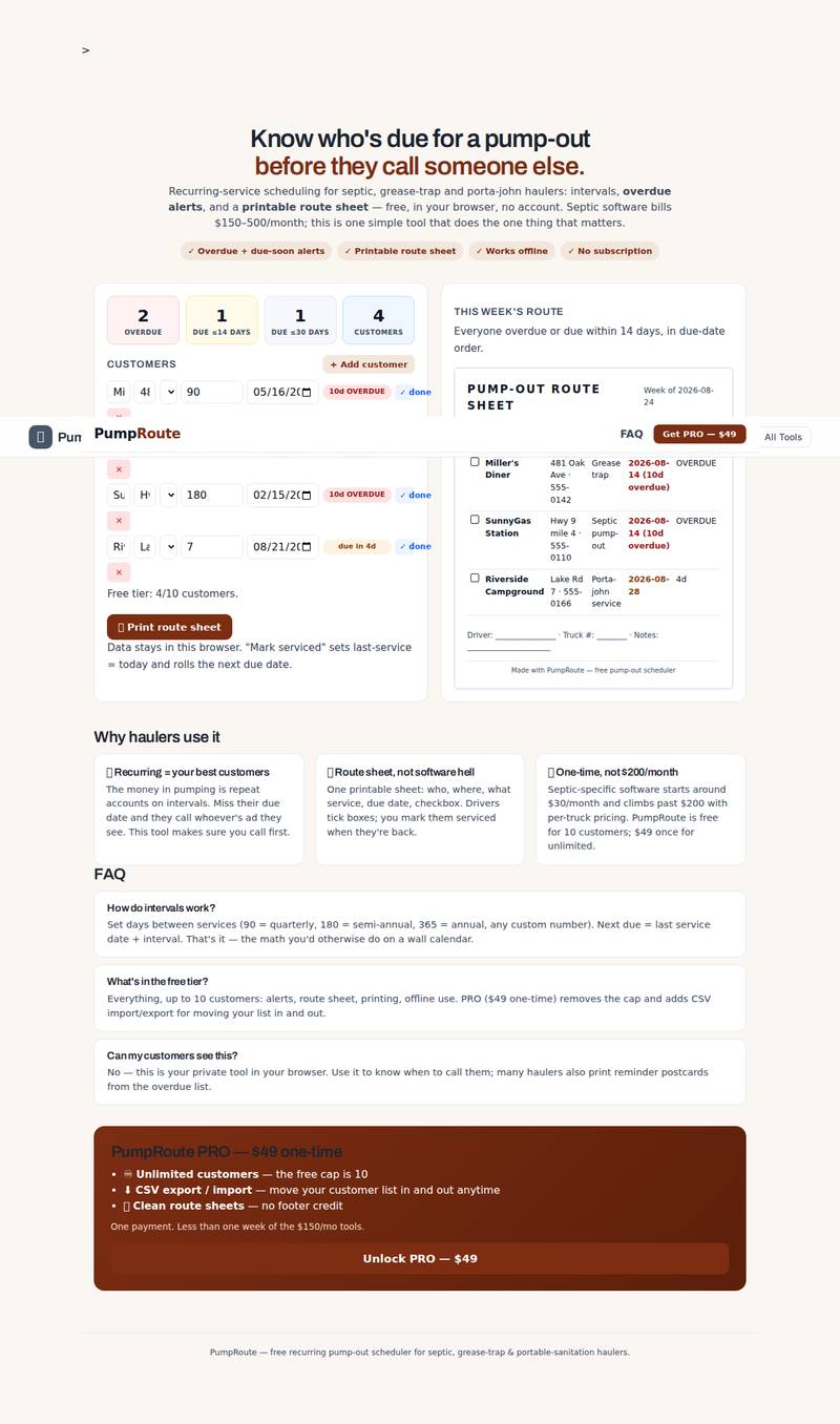 Pumproute app interface — the real working tool