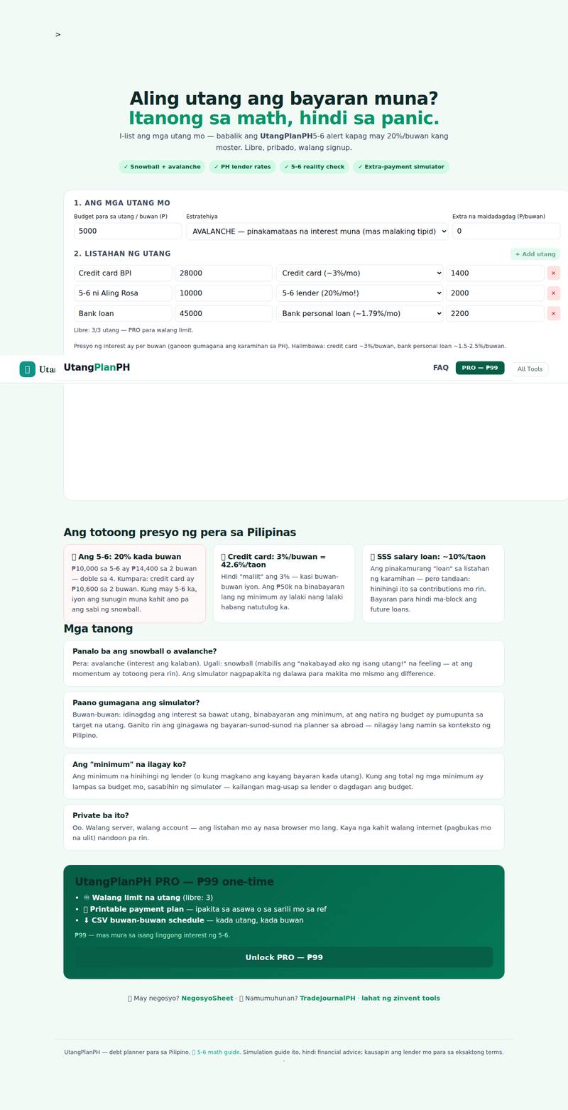 UTANGPLANPH app interface — the real working tool